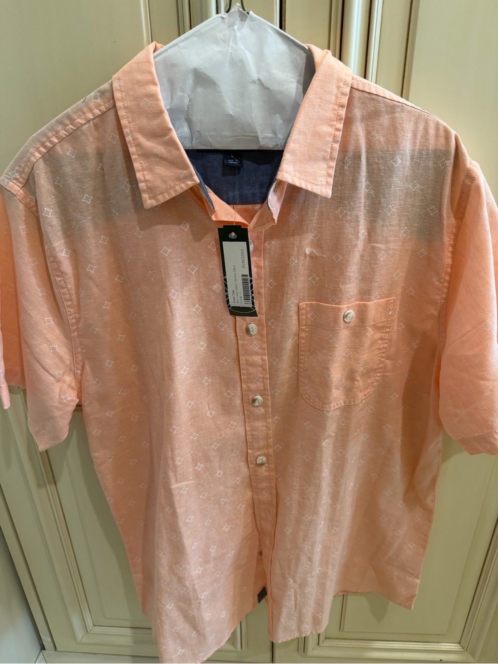 Men's Short-Sleeve Peach Button-Up Shirt